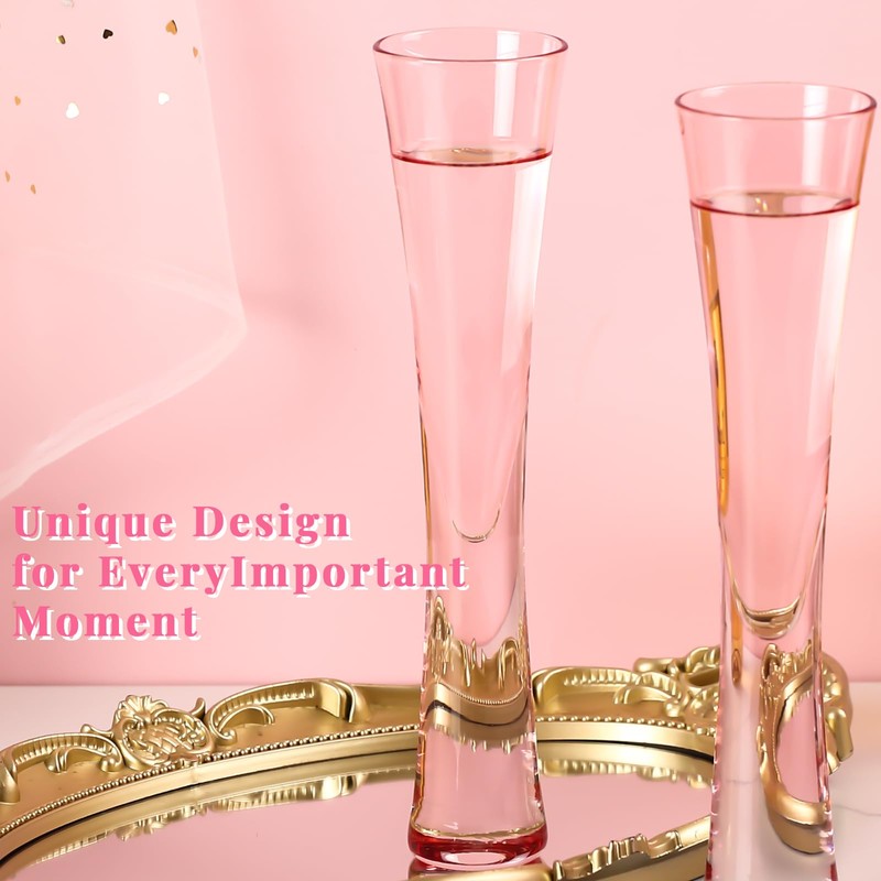 Pink Crystal Champagne Flutes Set of 2 – 5oz Handcrafted