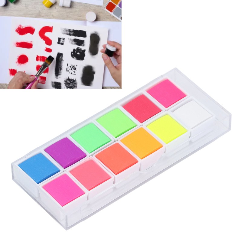 Neon Watercolor Paint Set 12 Colors Fluorescent Solid Art Supplies