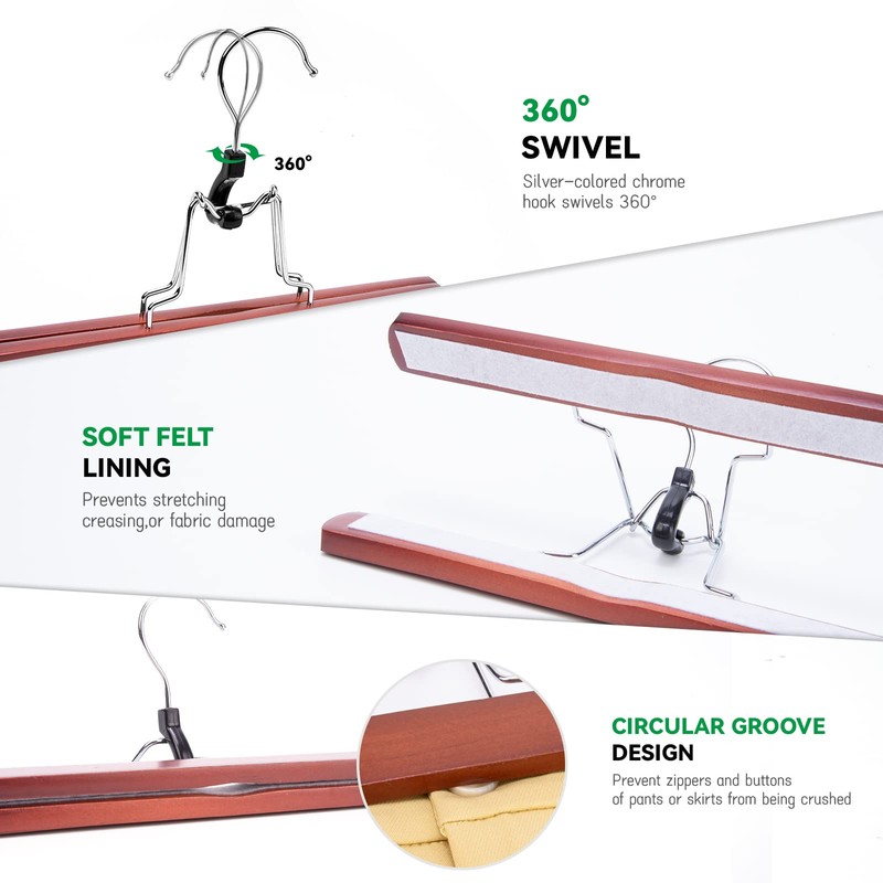 Nature Smile Wooden Pants Skirt Hangers, Smooth Finish Solid Wood