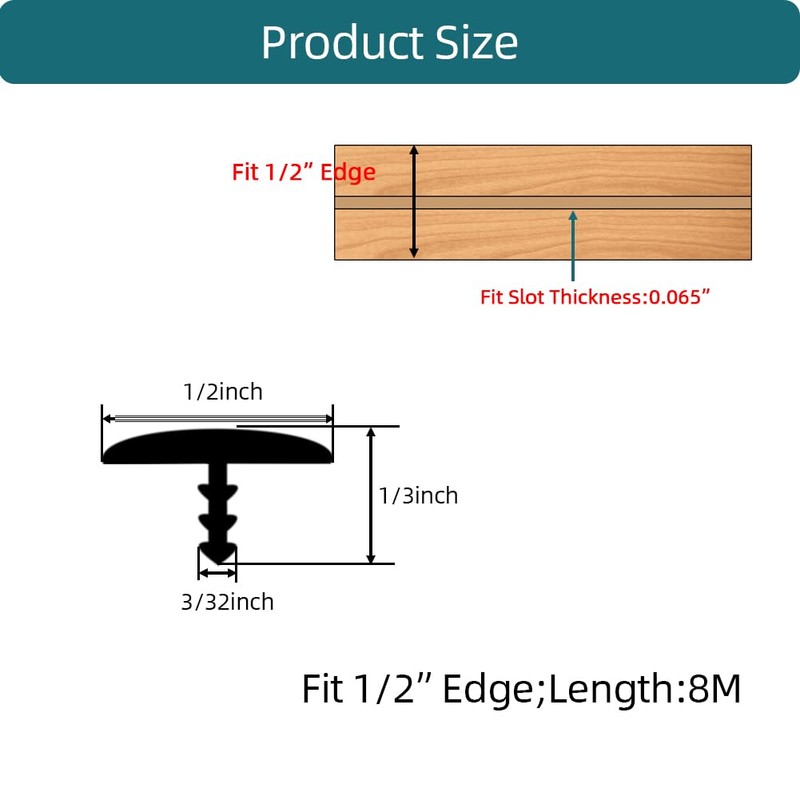 Tintvent T Rubber Trim Molding, Fit 1/2 inch Edge, Edging