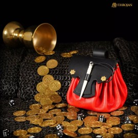Mythrojan Medieval Leather Pouch Bag Cosplay Waist Belt Bag Costume Accessory Red