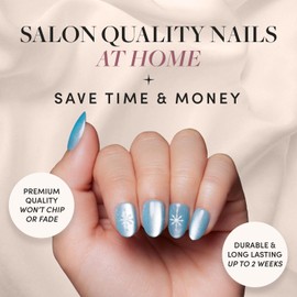 Glamnetic Press On Nails - Subzero | Opaque Pale Icy Blue Snowflake Graphic Short Oval False Nails, Reusable Stick On Fake Nails with Glue | Salon Quality | 15 Sizes - 30 Nail Kit