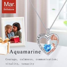 Iefil Birthday Gifts for Women, Sterling Silver Birthstone Necklace for Women Valentines Day Anniversary Birthday Gifts for Her Wife March Birthstone Blue Aquamarine Jewelry