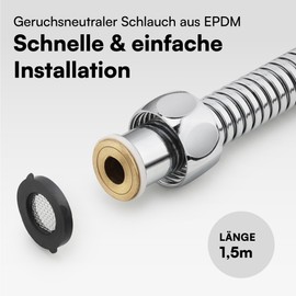 H&S H&S Edelstahl Duschschlauch mit 2 Unterlegscheiben - 1,5m mit 1/2 Zoll Anschluss - Universal Brauseschlauch mit Chrom-Finish - Knickschutz Schlauch fr Dusche & Badewanne