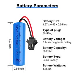 CPZZ 2Pack 3.7V 500mAh Rechargeable Battery SM-2P Plug with USB Charger 3.7 Volt Rechargeable Battery for Remote Control Cars, Electric RC Toys, Remote Control, Power Tools and More