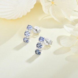 Old English Jewellers 925 Sterling Silver Tanzanite CZ Drop Stud Earrings - Rhodium Overlay