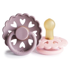 FRIGG Fairytale Latex Pacifier Pack of 2 | Natural Rubber Soother Dummy | BPA-Free | Made in Denmark | Symmetrical Cherry Shaped Nipple (Twilight Mauve/White Lilac, Size 1 (0-6 Months))
