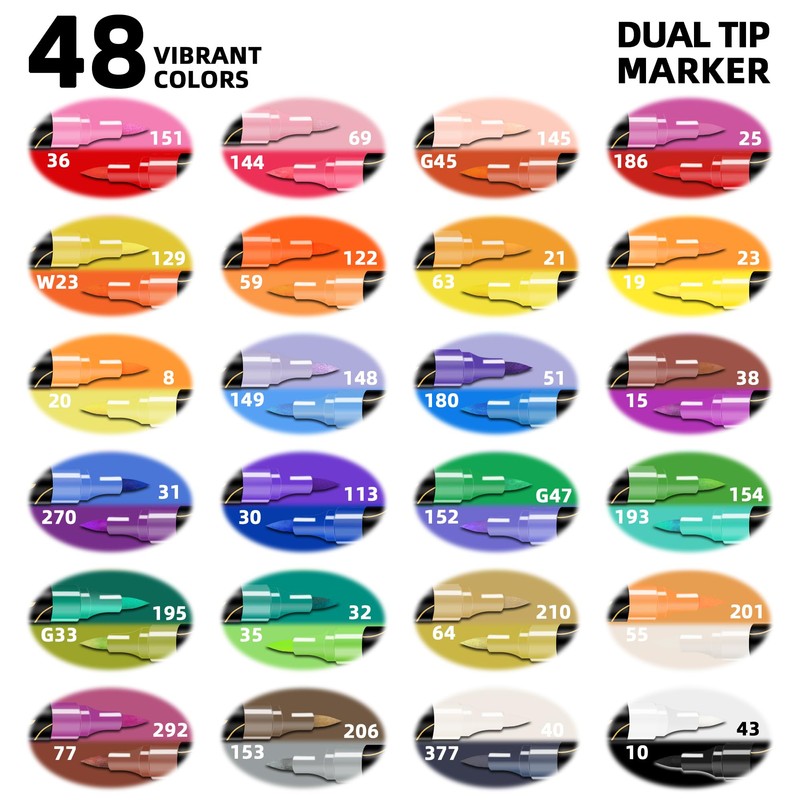 Art+soul Acrylic Pens 48/72 Colors, Pack of 24/36 Dual-Tip Acrylic