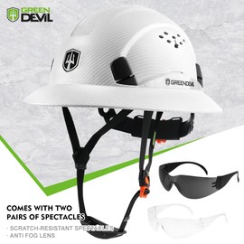 GREEN DEVIL Full Brim Hard Hat Vented Construction Helmet Cascos De Construccion ABS Work Hardhat for Men&Women 6 Point Adjustable Ratchet Suspension Custom Pattern Design