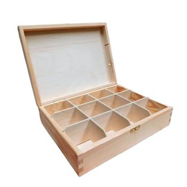 Plain Wooden Tea Bag Box with 12 compartments, Unpainted Case with Clasp, Pine Wooden Box, Unique Gift Trendy Art and Craft Project, Storage Solution with Removable Divider, Tea Bag Holder Case