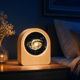 LED Galaxy Crystal Ball with Wooden Base for Home Decor – 3D Solar System Design Night Light for Bedroom, Office and Gift Display