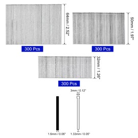 sourcing map 900Pcs 16 Gauge Brad Nails, 1-1/4",2",2-1/2" Length Straight Finishing Nails, Galvanized Carbon Steel Nails for Woodworking Construction Silver Blue