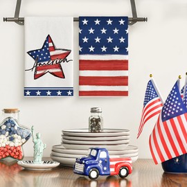 Artoid Mode American Flag Stars Patriotic 4th of July Kitchen Towels Dish Towels, 18x26 Inch Seasonal Summer Decoration Hand Towels Set of 2