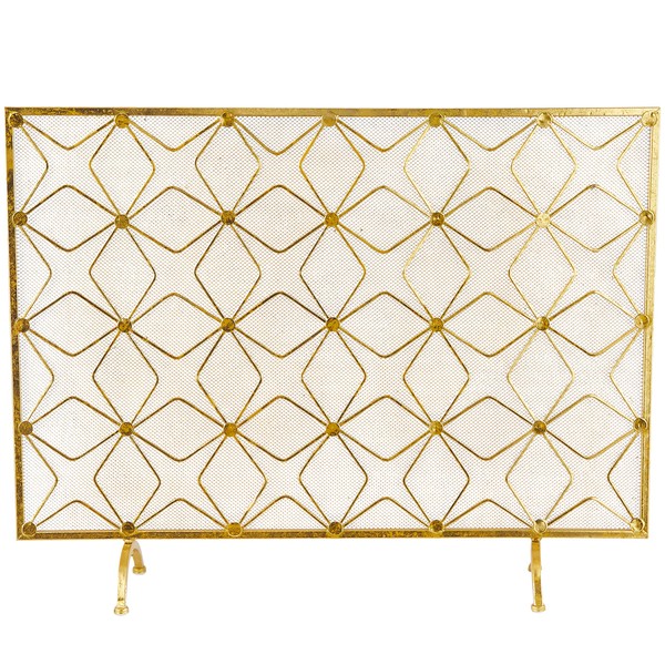 Deco 79 Metal Geometric Star Patterned Single Panel Fireplace Screen with Mesh Netting, 38" x 9" x 28", Gold