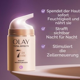 Olay Total Effects 7-in-1 Anti-Ageing Night Cream - Moisturising Face Cream with Niacinamide & Vitamin C - Fights 7 Signs of Skin Aging for Visibly Younger Skin - 50 ml