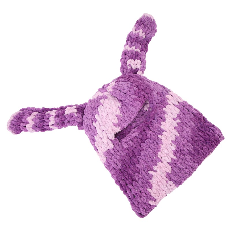 Bunny Ear Knitted Hat Purple Warm Windproof Thicken Stretchy Stylish