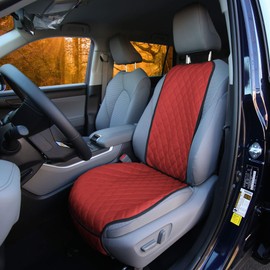 FH Group Car Seat Cushion Faux Leather Automotive Seat Cushions - Universal Fit, Car Seat Cushion With Front Pockets, Airbag Compatible Car Seat Cushions for SUV, Sedan, Van Front Set Red