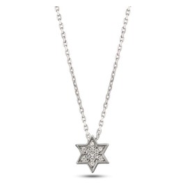 MYSTIC JEWELS By Dalia 925 Sterling Silver Star of David Pendant – Rhodium Plated and Cubic Zirconia – Small, Elegant and Minimalist Gift, 40 + 5 cm, Silver, Cubic Zirconia