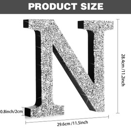 Qunclay 12 Inch Silver Bling Letters Crystal Diamond Letters Glitter Wall Decorations with Screws and Hooks Rhinestone Gifts for Easter Wedding Birthday Wall Bedroom Bathroom Decor(N)