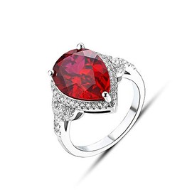 ATTA GEMS 925 Sterling Silver Rings Ruby Rings for Women July Birthstone Rings Red Dainty Fine Jewelry Gift Weddings Engagement Promise Rings (teardrop ruby rings, 6)