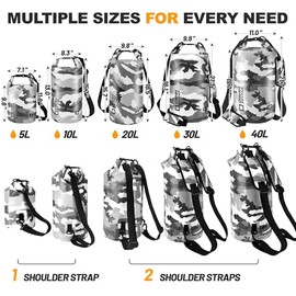 Bolsa seca impermeable, 5L/10L/20L/30L/40L Mochila de almacenamiento ligera con funda para teléfono para mujeres y hombres, saco impermeable flotante 