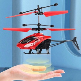 PTGHT Juguetes de helicóptero volador para interiores con detección de gestos, helicóptero controlado a distancia, juguetes para niños con luces LED, regalos de cumpleaños para niños y niñas (rojo)