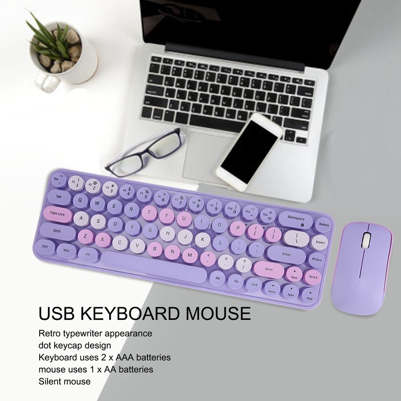 USB Keyboard Mouse 2.4G Wireless 68 Keys Low Consumption Retro