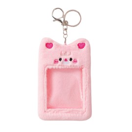 ZGMYC Cute Plush Kpop Photocard Holder with Keychain, Cartoon Cat Bear Bunny Photo Sleeve ID Bank Credit Card Holder Protector