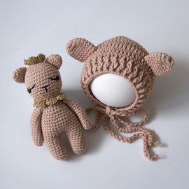 Zeroest Newborn Photography Outfits Boy Girl Bear Props Baby Photoshoot Props Handmade Bear Set for Newborn Photo (Light Camel)