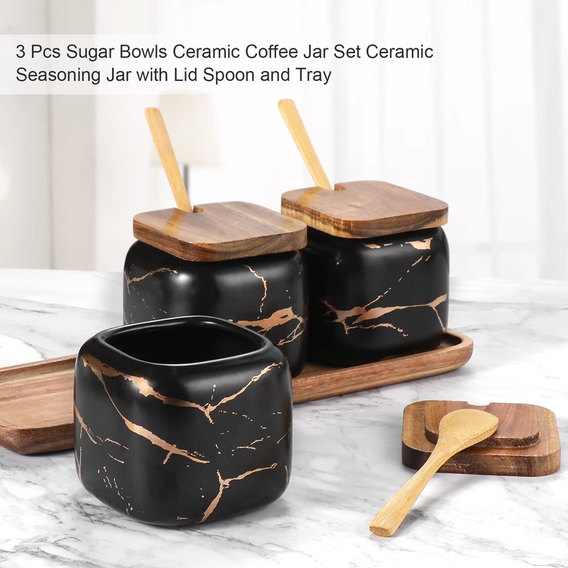 Spice Jars Set, 3 Pieces Ceramic Sugar Bowl with Lid