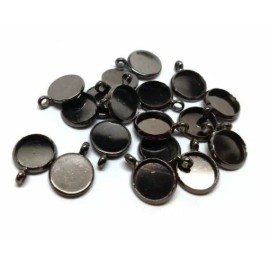 Unbranded 10 pcs. Gunmetal Circle Round Bezel Cabochon Pendant Tags Trays – 10mm Glue Pad