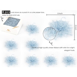 HUIHUANG Blue Bows for Gift Wrapping Burst Curly Gift Bows 5 inch x 8 Counts Self-Adhesive Curly Ribbon Bow for Presents, Treat Bags, Baby Shower Favors, Wrapping Accessories, Party Decor