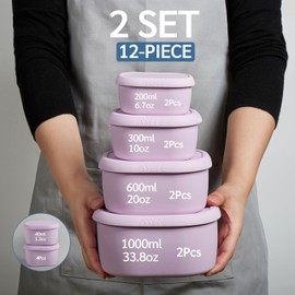 ISSEVE 12Pcs/Set Nesting Silicone Food Storage Containers with Lids, BPA Free Reusable Meal Prep Silicone Containers Airtight, Freezer Dishwasher Safe (33.8oz, 20oz, 10oz, 6.7oz, 1.3oz) (Purple)