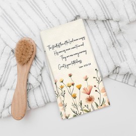 fZSZSD Christian Kitchen Towels, Scripture Gifts Towels for Kitchen, Christian Decor Dish Tea Towels, The Steadfast Love of The Lord Never Ceases Flower Hand Towel Kitchen Bathroom Decor, 16x24 Inch