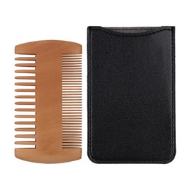 Pearwood Beard Comb, Wooden Beard Comb for Men with Leather Case, Dual-Sided Teeth for Beard Grooming
