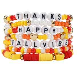 Twinfree Heishi Bracelet Set - Stackable Stretchy Beaded Bracelets - Thanksgiving & Fall Costume Jewelry (7pcs)