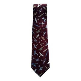 RAF Spitfires on Burgundy Sleeved Polyester Novelty Tie