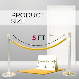 4PCS Yellow Velvet Rope – 5FT VIP Rope Barrier with Silver Hooks Thick Velvet Set 5 Foot for Crowd Control Stanchion Set and Posts Party Decor