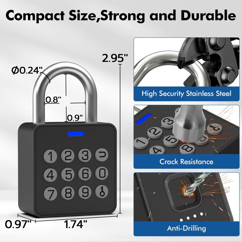 Keylesslife Fingerprint Padlock with Code,Combination Padlock Gym Locker Lock,Smart Padlock