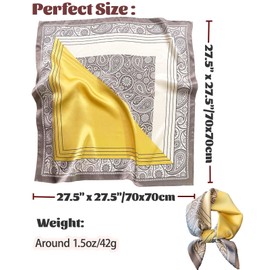 Kcctoo - Bufanda de seda de morera de 27.5 pulgadas, bufanda de satén para mujer, cuello cuadrado a la moda, bufandas de pelo, regalo, B14-amarillo y gris/27.5 x 27.5 pulgadas, 27.5” x 27.5”/70 x 70cm