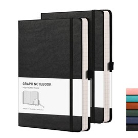 RETTACY Graph Paper Notebook A5 2 Pack - 384 Pages Squared Notebook with 100gsm Graph Paper, Pen Holder, Inner Pocket, for Office School Work Women Men Work 14.5 x 21cm - Black Black