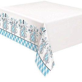 Unique 78393 Blue Floral Elephant Baby Shower Plastic Table Cover, 54" x 84" 1 Pc, Print