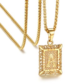 Bestyle Gold Initial Necklace 18K Gold Plated Cooper Square Big Letter A Pendant Name Necklaces Monogram Jewelry for Women (A)