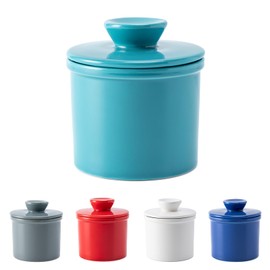 Husfunov Butter Crock with Water Line for Countertop, French Butter Dish with Lid, Ceramic Butter Keeper for Fresh Spreadable Butter, Butter Container Holder for Kitchen and Home Decor, Turquoise