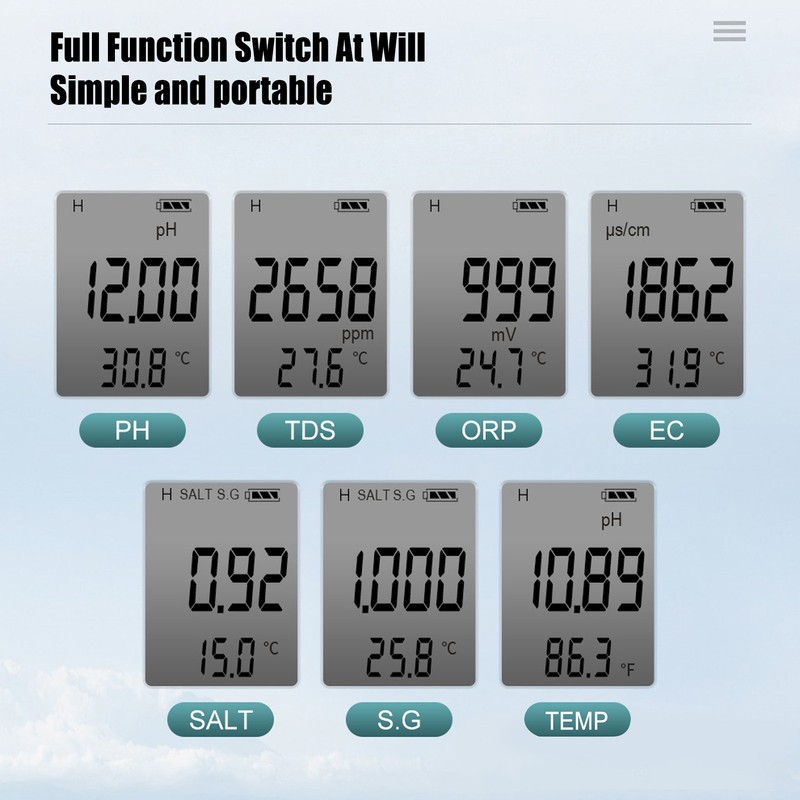 Water Quality Meter ORP PH TDS TEMP EC Salinity SG