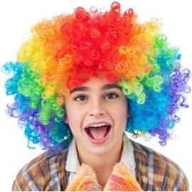 Bygytyo Women Curly Cosplay Wig Long Wavy Curly Hair Colorful Synthetic Wig for Daily Party Cosplay,28 Inches Long (rainbows)