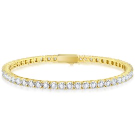 KRKCLIFE Tennis Bracelets for Women Men, 14K Yellow Gold Plated Hypoallergenic Classic Round AAAAA Cubic Zirconia, 3mm Width, Elegant Jewelry Anniversary Birthday Gifts for Her Him Wife Mom 6.5 Inch