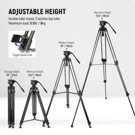 NEEWER 74" Video Tripod with Fluid Head, QR Plate, Aluminum Heavy Duty Camera Tripod Professional for DSLR Cameras Camcorders, Max Load 17.6lb/8kg, TP74