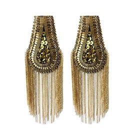 IZONHERE Ringmaster Cosplay Shoulder Epaulets Beaded Crystal with Tassel for 80s Blazer Dancer (Golden)
