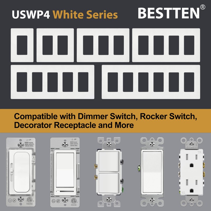 20 Pack BESTTEN Screwless Wall Plate, 1 Gang Decorator Light